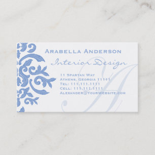Elegant Blue and White Damask Letter A Business Card