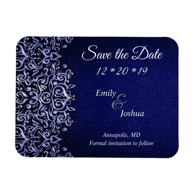 Elegant Blue and White Damask Save the Date Magnet (Horizontal)