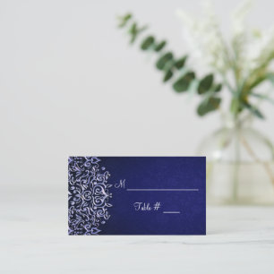 Elegant Blue and White Damask Winter Wedding Place Card