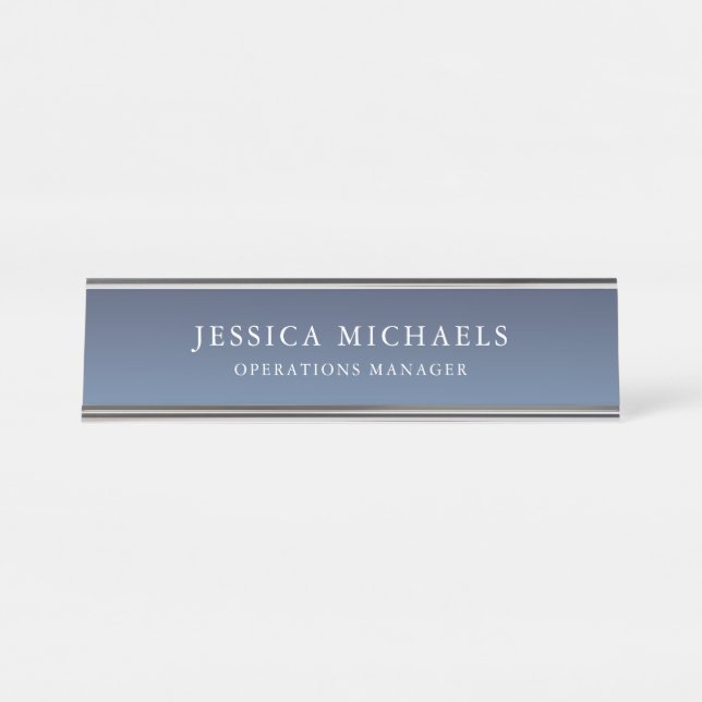 Elegant Blue and White Desk Name Plate (Front)
