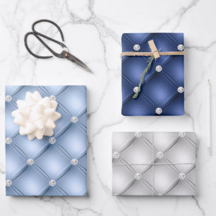 Elegant Blue and White Diamond Tufted Patterns Wrapping Paper Sheet