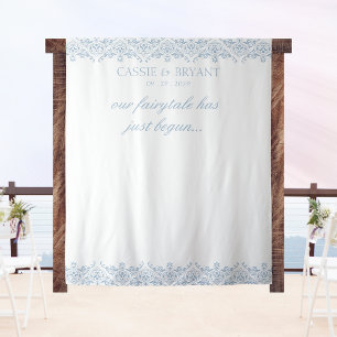 Elegant Blue and White Fairytale Wedding Backdrop Tapestry