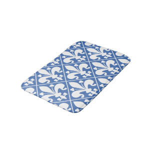 Elegant Blue and White Fleur de Lys French Bath Mat