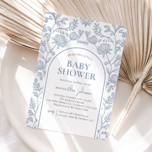 Elegant Blue and White Floral Baby Shower Invitation