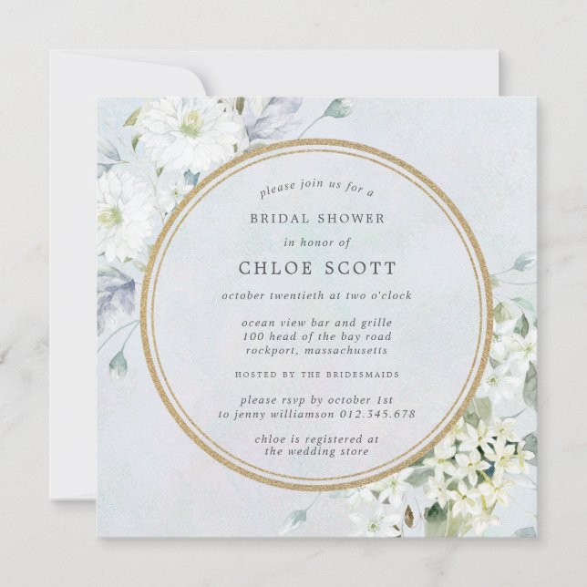 Elegant Blue and White Floral Bridal Shower  Invitation (Front)