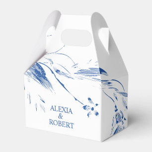 Elegant blue and white floral garland wedding favour box