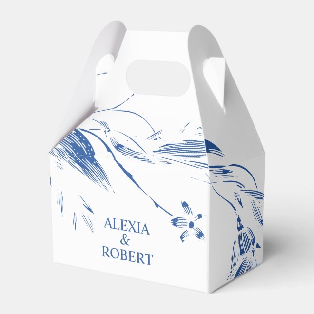 Elegant blue and white floral garland wedding favour box (Front Side)