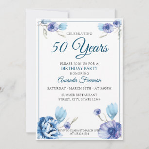 Elegant Blue and White Floral Mother Birthday Invitation