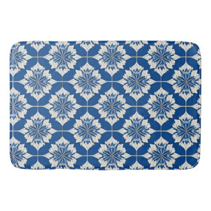 Elegant Blue and White Floral Pattern Bath Mat