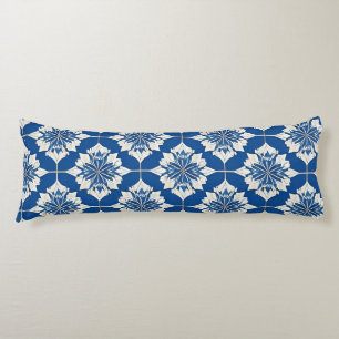 Elegant Blue and White Floral Pattern Body Cushion