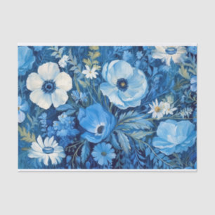 Elegant Blue and White Floral Pattern Decoupage Tissue Paper