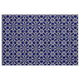 Elegant Blue and White Floral Pattern Fabric