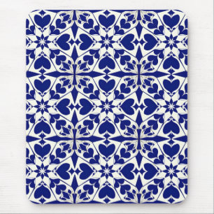 Elegant Blue and White Floral Pattern Mouse Mat