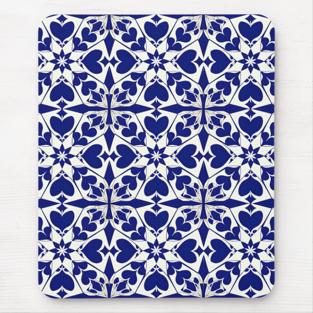 Elegant Blue and White Floral Pattern Mouse Mat (Front)