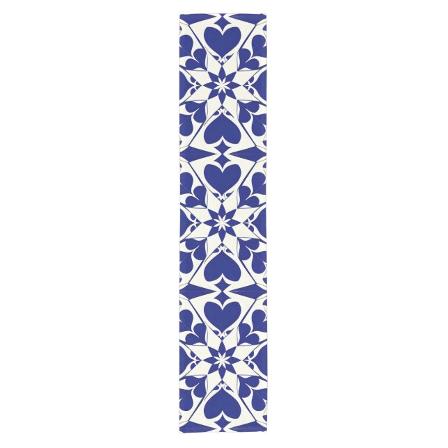 Elegant Blue and White Floral Pattern Short Table Runner (Front)