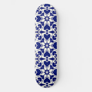 Elegant Blue and White Floral Pattern Skateboard