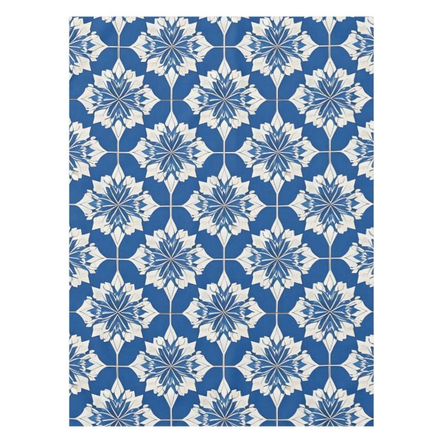 Elegant Blue and White Floral Pattern Tablecloth (Front)
