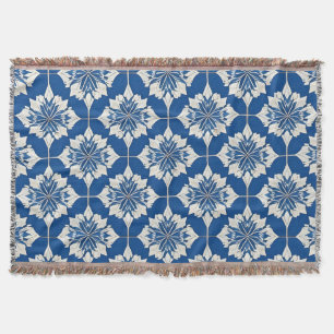 Elegant Blue and White Floral Pattern Throw Blanket
