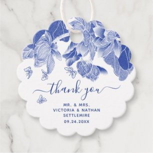 Elegant Blue and White Floral Thank You Message Favour Tags