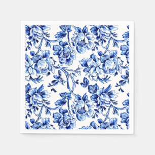 Elegant Blue and White Floral Toile Napkin