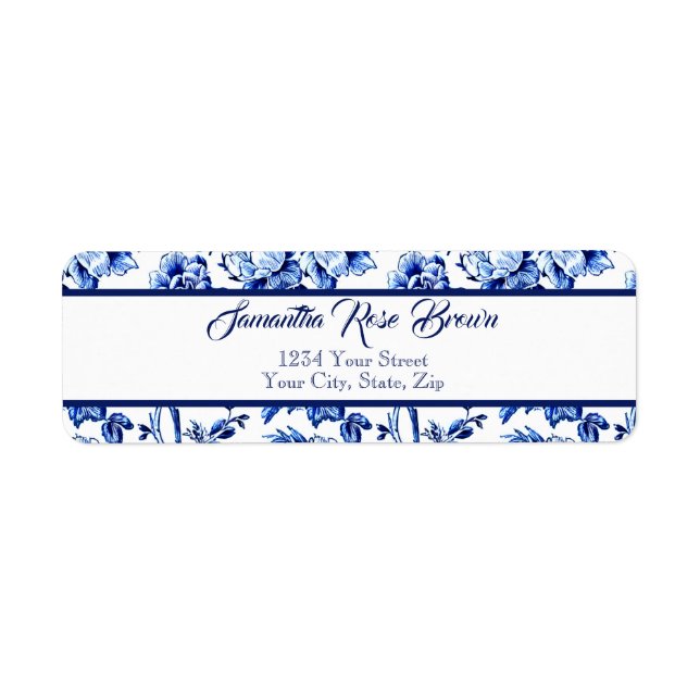 Elegant Blue and White Floral Toile Return Address (Front)