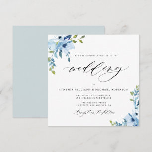 elegant blue and white floral wedding invitation