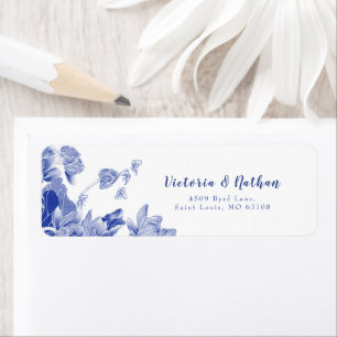 Elegant Blue and White Floral Wedding  Label