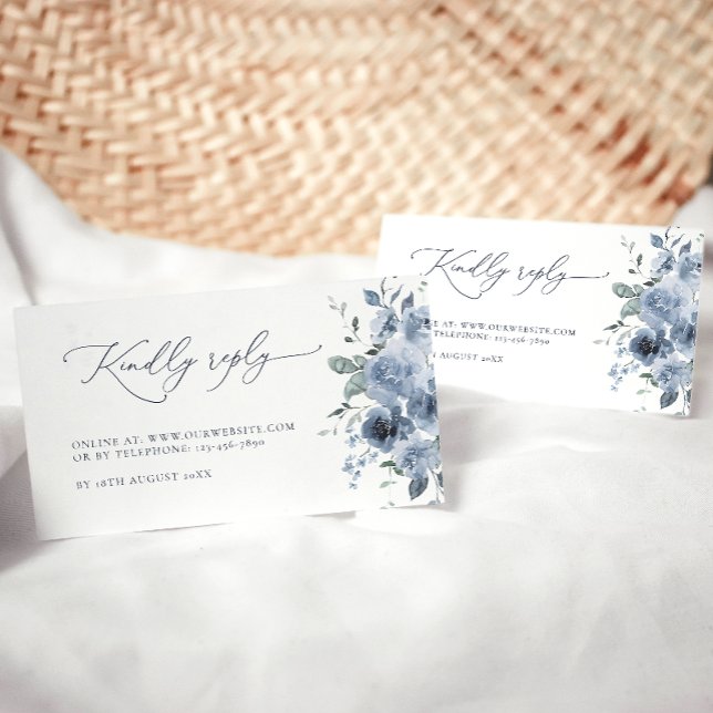 Elegant Blue and White Floral Wedding RSVP Cards (Creator Uploaded)