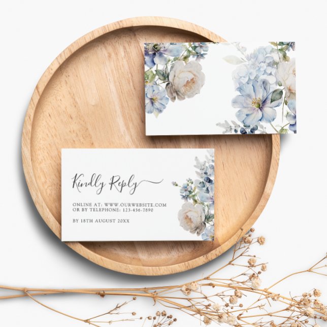 Elegant Blue and White Floral Wedding RSVP Cards (Creator Uploaded)