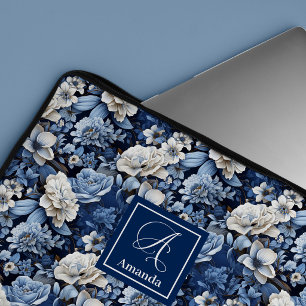 Elegant Blue and White Flowers Laptop Sleeve Case