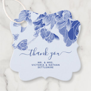 Elegant Blue and White Flowers Thank You Wedding Favour Tags