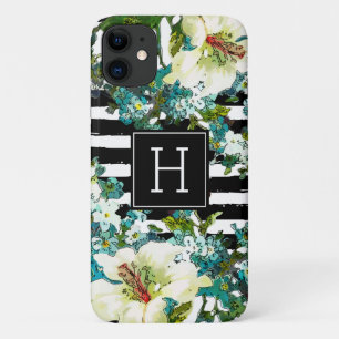 Elegant Blue and White Flowers with Monogram iPhone 11 Case