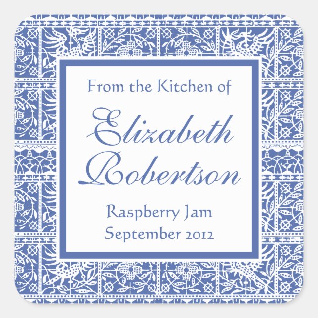 Elegant Blue and White French Lace Square Sticker (Front)