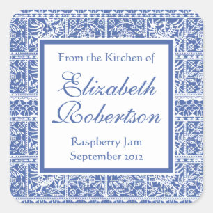 Elegant Blue and White French Lace Square Sticker