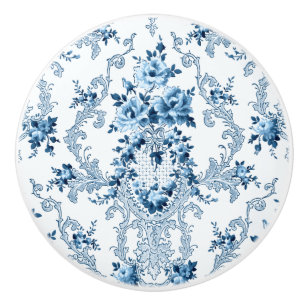 Elegant Blue and White French Rococo Floral Ceramic Knob