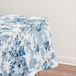 Elegant Blue and White French Rococo Floral Tablecloth