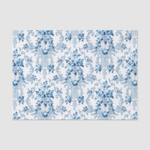 Elegant Blue and White French Rococo Floral Tissue Paper