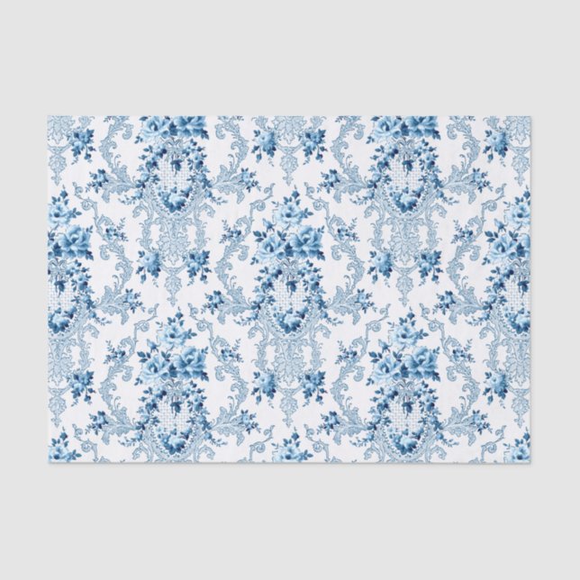 Elegant Blue and White French Rococo Floral  Tissue Paper (Front)