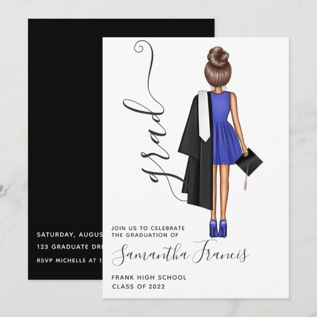 Elegant Blue and White Girl Graduation Party Invit Invitation (Front/Back)