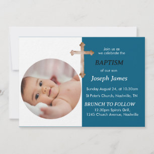 Elegant Blue and White Gold Cross Invitation