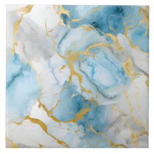 Elegant Blue And White Gold Marble Pattern Tile