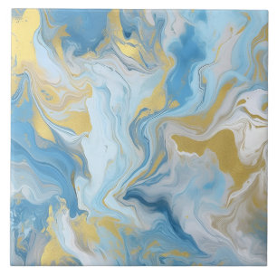 Elegant Blue And White Gold Marble Pattern Tile