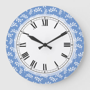 Elegant Blue and White Leaves Spring Nature Lover Large Clock