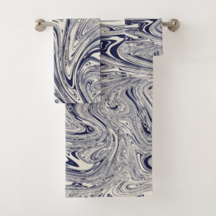 Elegant Blue and White Marble Bath Towel Set