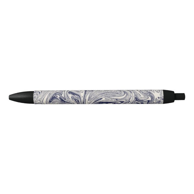 Elegant Blue and White Marble Swirl Black Ink Pen (Front)