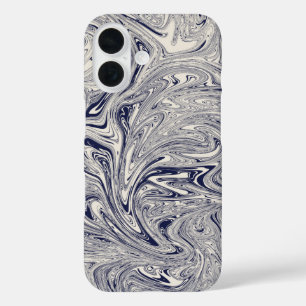 Elegant Blue and White Marble Swirl iPhone 16 Case