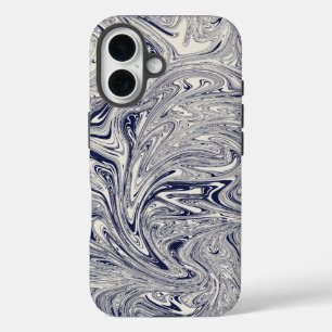 Elegant Blue and White Marble Swirl iPhone 16 Case