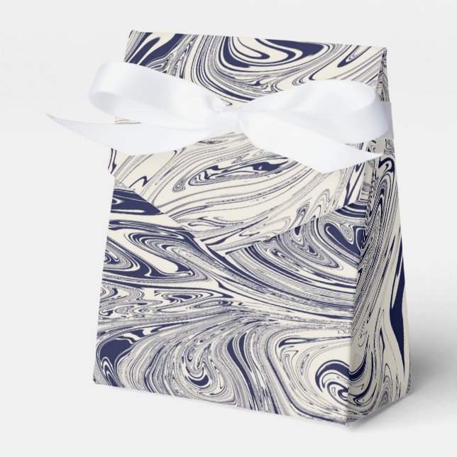 Elegant Blue and White Marble Swirl Favour Box (Front Side)