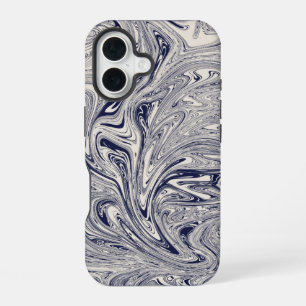 Elegant Blue and White Marble Swirl iPhone 16 Case