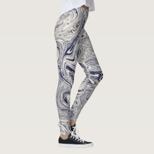 Elegant Blue and White Marble Swirl Leggings